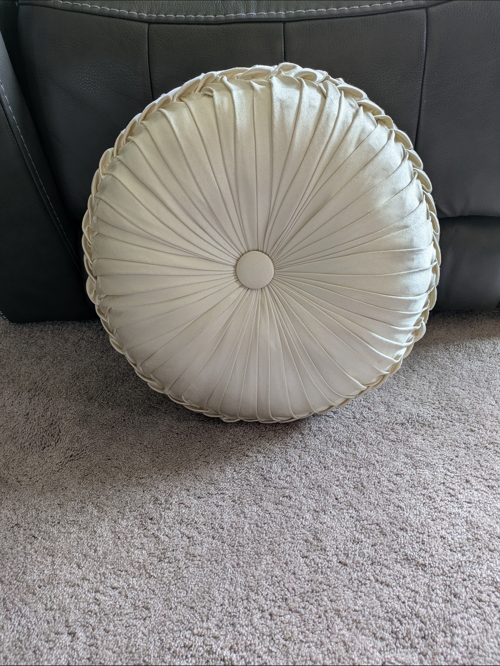Elegant Round Pleated Decorative Pillow in Cream